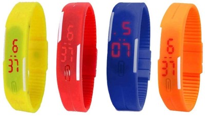 NS18 Silicone Led Magnet Band Combo of 4 Yellow, Red, Blue And Orange Digital Watch  - For Boys & Girls   Watches  (NS18)