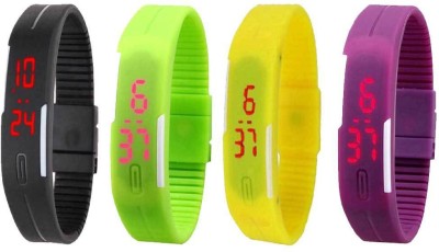 NS18 Silicone Led Magnet Band Watch Combo of 4 Black, Green, Yellow And Purple Digital Watch  - For Couple   Watches  (NS18)