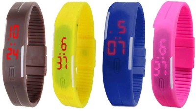 NS18 Silicone Led Magnet Band Combo of 4 Brown, Yellow, Blue And Pink Digital Watch  - For Boys & Girls   Watches  (NS18)