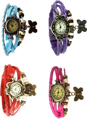 NS18 Vintage Butterfly Rakhi Combo of 4 Sky Blue, Red, Purple And Pink Analog Watch  - For Women   Watches  (NS18)