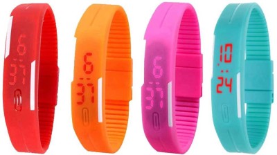 NS18 Silicone Led Magnet Band Watch Combo of 4 Red, Orange, Pink And Sky Blue Digital Watch  - For Couple   Watches  (NS18)