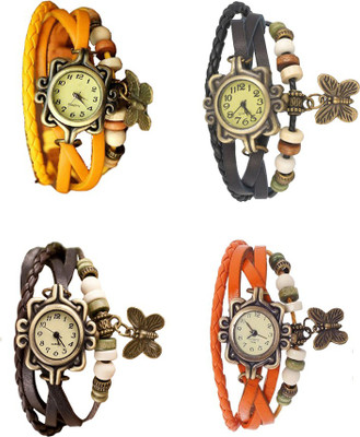 View NS18 Vintage Butterfly Rakhi Combo of 4 Yellow, Brown, Black And Orange Analog Watch  - For Women Wrist Watches Price Online(NS18)