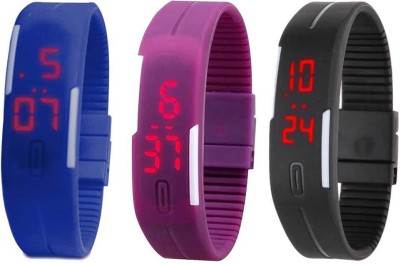 NS18 Silicone Led Magnet Band Combo of 3 Blue, Purple And Black Digital Watch  - For Boys & Girls   Watches  (NS18)