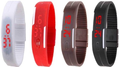 NS18 Silicone Led Magnet Band Combo of 4 White, Red, Brown And Black Digital Watch  - For Boys & Girls   Watches  (NS18)