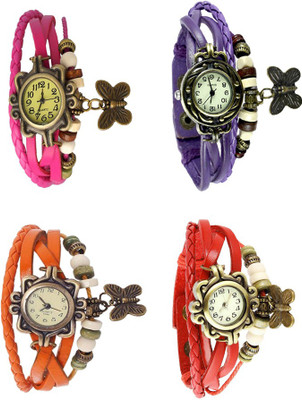 

NS18 Vintage Butterfly Rakhi Combo of 4 Pink, Orange, Purple And Red Watch - For Women