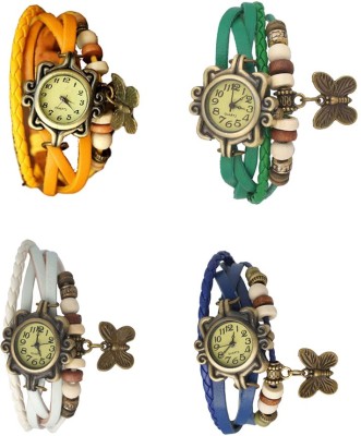NS18 Vintage Butterfly Rakhi Combo of 4 Yellow, White, Green And Blue Analog Watch  - For Women   Watches  (NS18)