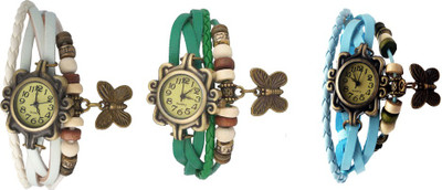 

NS18 Vintage Butterfly Rakhi Watch Combo of 3 White, Green And Sky Blue Watch - For Women