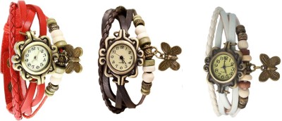 NS18 Vintage Butterfly Rakhi Watch Combo of 3 Red, Brown And White Analog Watch  - For Women   Watches  (NS18)