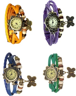 NS18 Vintage Butterfly Rakhi Combo of 4 Yellow, Blue, Purple And Green Analog Watch  - For Women   Watches  (NS18)