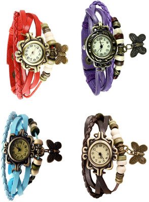

NS18 Vintage Butterfly Rakhi Combo of 4 Red, Sky Blue, Purple And Brown Watch - For Women
