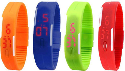 

NS18 Silicone Led Magnet Band Watch Combo of 4 Orange, Blue, Green And Red Watch - For Couple