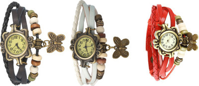

Kissu Vintage Rakhi Watch Combo of 3 Black, White And Red Watch - For Women