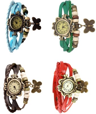 NS18 Vintage Butterfly Rakhi Combo of 4 Sky Blue, Brown, Green And Red Analog Watch  - For Women   Watches  (NS18)