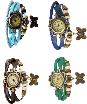 

Kissu Vintage Rakhi Combo of 4 Sky Blue, Brown, Blue And Green Watch - For Women