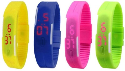 NS18 Silicone Led Magnet Band Combo of 4 Yellow, Blue, Pink And Green Digital Watch  - For Boys & Girls   Watches  (NS18)