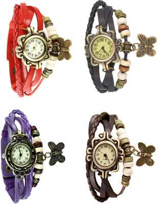 

NS18 Vintage Butterfly Rakhi Combo of 4 Red, Purple, Black And Brown Watch - For Women