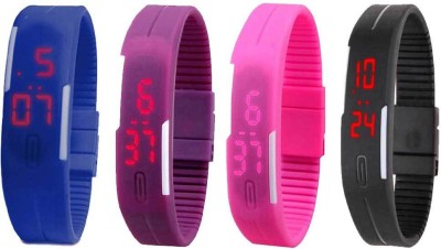 NS18 Silicone Led Magnet Band Combo of 4 Blue, Purple, Pink And Black Digital Watch  - For Boys & Girls   Watches  (NS18)