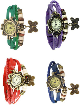 

NS18 Vintage Butterfly Rakhi Combo of 4 Green, Red, Purple And Blue Watch - For Women