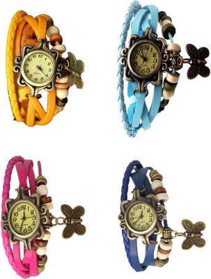 NS18 Vintage Butterfly Rakhi Combo of 4 Yellow, Pink, Sky Blue And Blue Analog Watch  - For Women   Watches  (NS18)