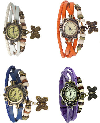 NS18 Vintage Butterfly Rakhi Combo of 4 White, Blue, Orange And Purple Analog Watch  - For Women   Watches  (NS18)