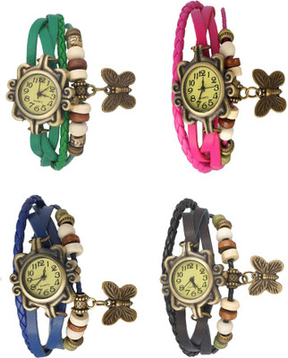

NS18 Vintage Butterfly Rakhi Combo of 4 Green, Blue, Pink And Black Watch - For Women