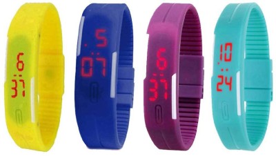 NS18 Silicone Led Magnet Band Watch Combo of 4 Yellow, Blue, Purple And Sky Blue Digital Watch  - For Couple   Watches  (NS18)