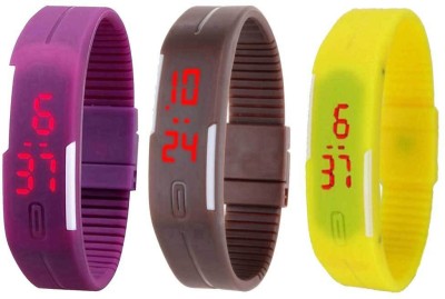 NS18 Silicone Led Magnet Band Combo of 3 Purple, Brown And Yellow Digital Watch  - For Boys & Girls   Watches  (NS18)