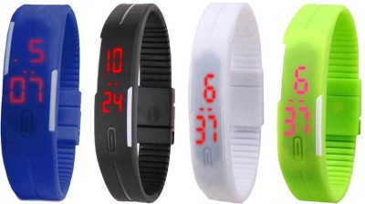 NS18 Silicone Led Magnet Band Combo of 4 Blue, Black, White And Green Digital Watch  - For Boys & Girls   Watches  (NS18)