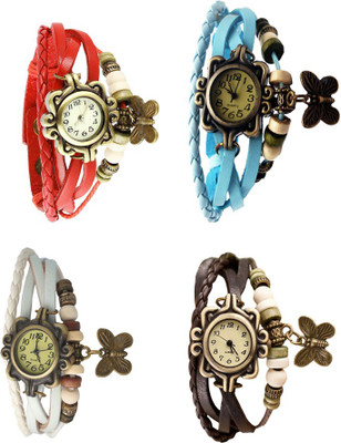 

NS18 Vintage Butterfly Rakhi Combo of 4 Red, White, Sky Blue And Brown Watch - For Women