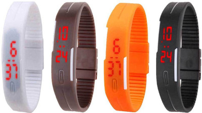 NS18 Silicone Led Magnet Band Combo of 4 White, Brown, Orange And Black Digital Watch  - For Boys & Girls   Watches  (NS18)