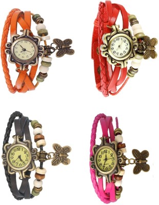 NS18 Vintage Butterfly Rakhi Combo of 4 Orange, Black, Red And Pink Analog Watch  - For Women   Watches  (NS18)