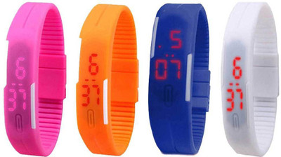 NS18 Silicone Led Magnet Band Combo of 4 Pink, Orange, Blue And White Digital Watch  - For Boys & Girls   Watches  (NS18)