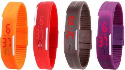 NS18 Silicone Led Magnet Band Watch Combo of 4 Orange, Red, Brown And Purple Digital Watch  - For Couple   Watches  (NS18)