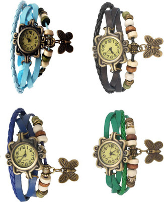 

Kissu Vintage Rakhi Combo of 4 Sky Blue, Blue, Black And Green Watch - For Women