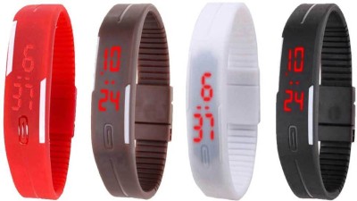 NS18 Silicone Led Magnet Band Combo of 4 Red, Brown, White And Black Digital Watch  - For Boys & Girls   Watches  (NS18)