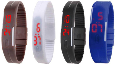 NS18 Silicone Led Magnet Band Combo of 4 Brown, White, Black And Blue Digital Watch  - For Boys & Girls   Watches  (NS18)