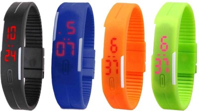 NS18 Silicone Led Magnet Band Combo of 4 Black, Blue, Orange And Green Digital Watch  - For Boys & Girls   Watches  (NS18)