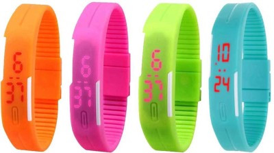 NS18 Silicone Led Magnet Band Watch Combo of 4 Orange, Pink, Green And Sky Blue Digital Watch  - For Couple   Watches  (NS18)