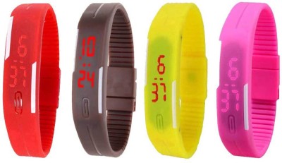 NS18 Silicone Led Magnet Band Watch Combo of 4 Red, Brown, Yellow And Pink Digital Watch  - For Couple   Watches  (NS18)