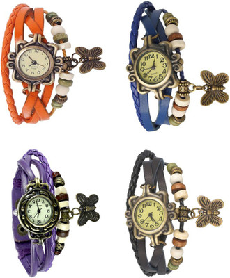 

NS18 Vintage Butterfly Rakhi Combo of 4 Orange, Purple, Blue And Black Watch - For Women