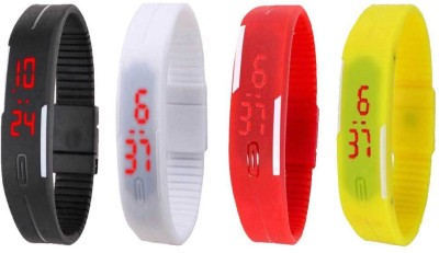 NS18 Silicone Led Magnet Band Combo of 4 Black, White, Red And Yellow Digital Watch  - For Boys & Girls   Watches  (NS18)