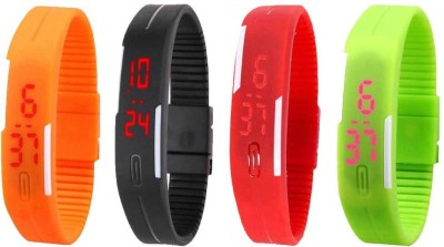 NS18 Silicone Led Magnet Band Combo of 4 Orange, Black, Red And Green Digital Watch  - For Boys & Girls   Watches  (NS18)