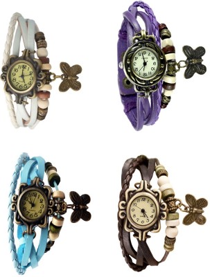 NS18 Vintage Butterfly Rakhi Combo of 4 White, Sky Blue, Purple And Brown Analog Watch  - For Women   Watches  (NS18)