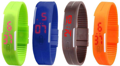 NS18 Silicone Led Magnet Band Combo of 4 Green, Blue, Brown And Orange Digital Watch  - For Boys & Girls   Watches  (NS18)