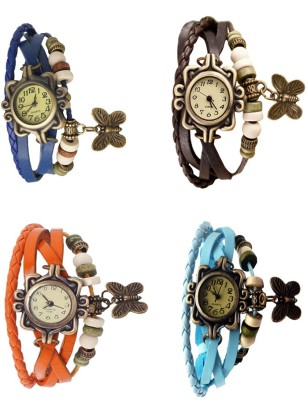 NS18 Vintage Butterfly Rakhi Combo of 4 Blue, Orange, Brown And Sky Blue Analog Watch  - For Women   Watches  (NS18)