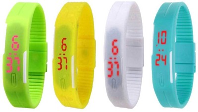 NS18 Silicone Led Magnet Band Watch Combo of 4 Green, Yellow, White And Sky Blue Digital Watch  - For Couple   Watches  (NS18)