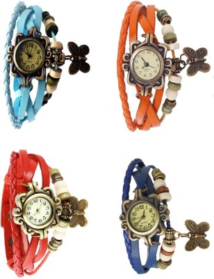 NS18 Vintage Butterfly Rakhi Combo of 4 Sky Blue, Red, Orange And Blue Analog Watch  - For Women   Watches  (NS18)