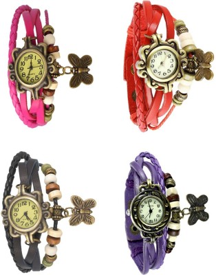 NS18 Vintage Butterfly Rakhi Combo of 4 Pink, Black, Red And Purple Analog Watch  - For Women   Watches  (NS18)