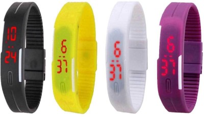 NS18 Silicone Led Magnet Band Watch Combo of 4 Black, Yellow, White And Purple Digital Watch  - For Couple   Watches  (NS18)