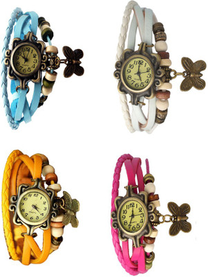 

Kissu Vintage Rakhi Combo of 4 Sky Blue, Yellow, White And Pink Watch - For Women